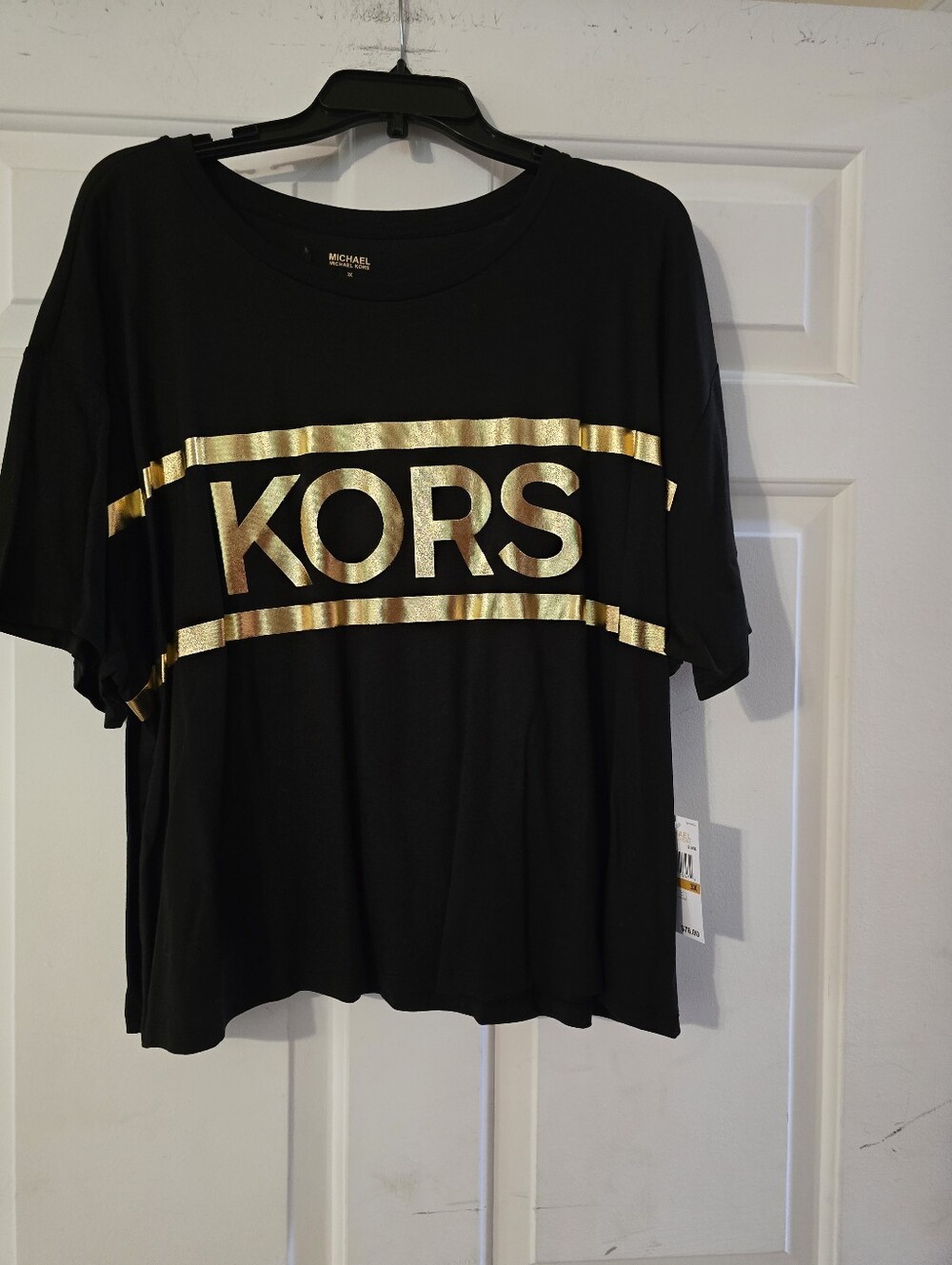 Michael Kors Black Short-Sleeve Tee with Gold KORS Stripe